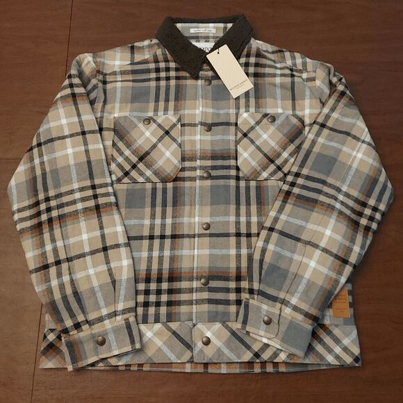 Scotch & Soda Sherpa Lined Plaid Flannel Jacket Tan Brown Mocha Men's Size M - Picture 1 of 6
